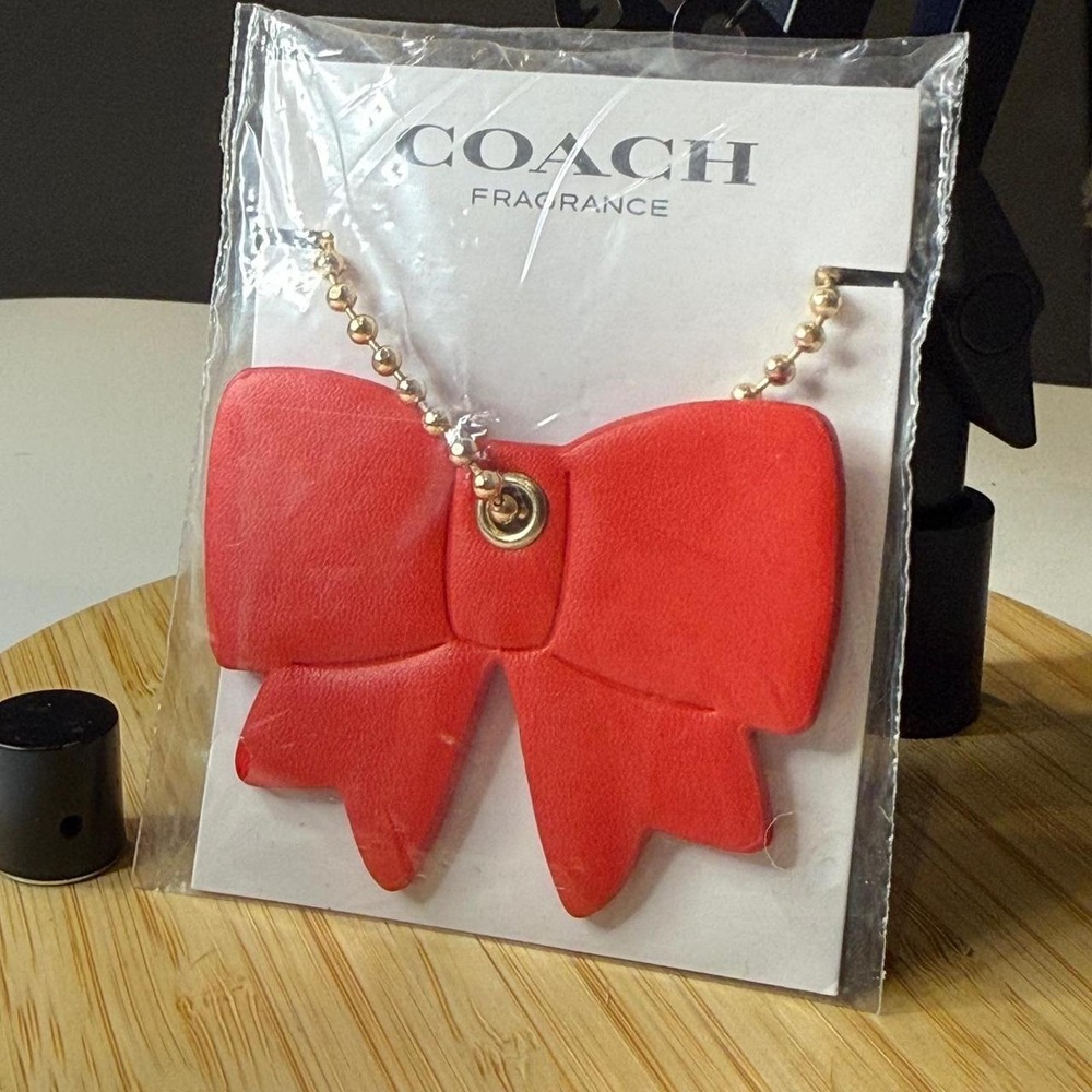Coach Fragrance • Red Bow Hangtag Charm Holiday 2025 Leather Gold Chain • New
